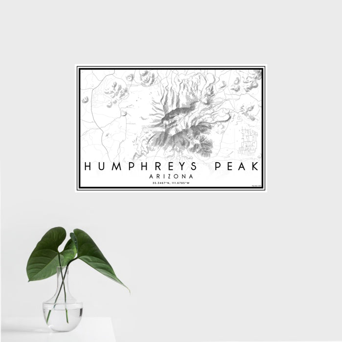 16x24 Humphreys Peak Arizona Map Print Landscape Orientation in Classic Style With Tropical Plant Leaves in Water