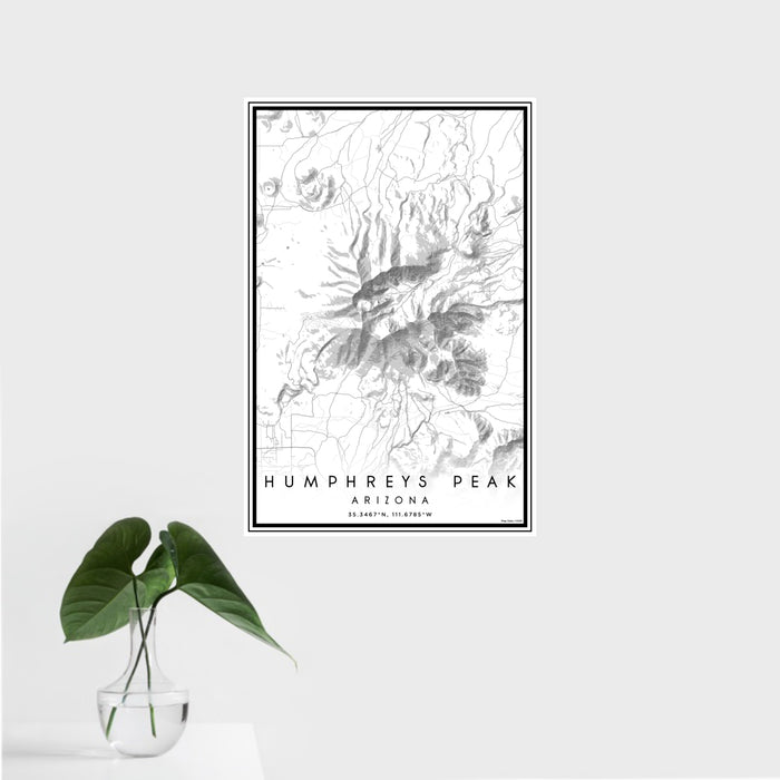 16x24 Humphreys Peak Arizona Map Print Portrait Orientation in Classic Style With Tropical Plant Leaves in Water