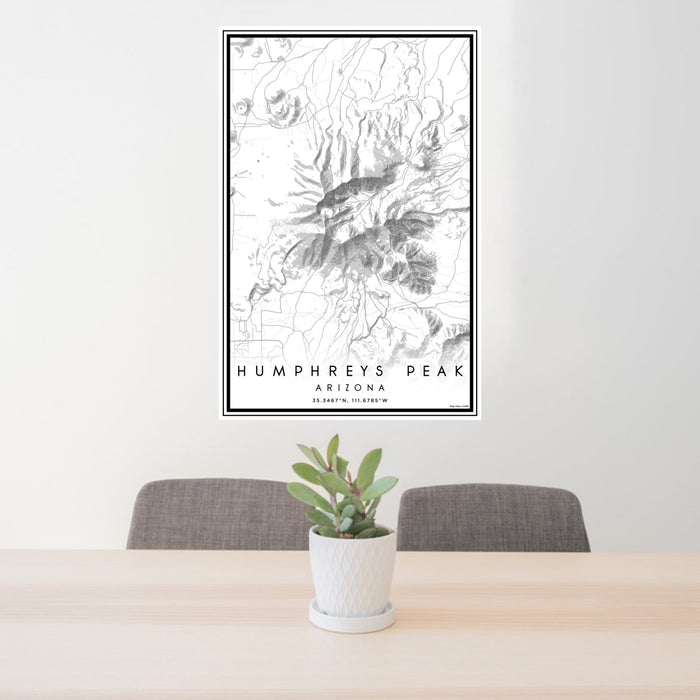 24x36 Humphreys Peak Arizona Map Print Portrait Orientation in Classic Style Behind 2 Chairs Table and Potted Plant