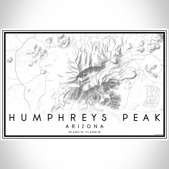 Humphreys Peak Arizona Map Print Landscape Orientation in Classic Style With Shaded Background