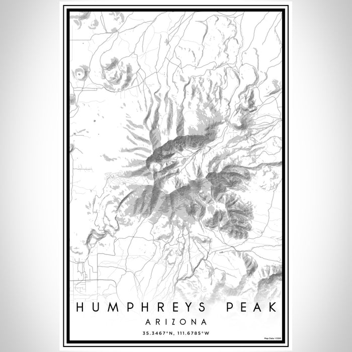 Humphreys Peak Arizona Map Print Portrait Orientation in Classic Style With Shaded Background