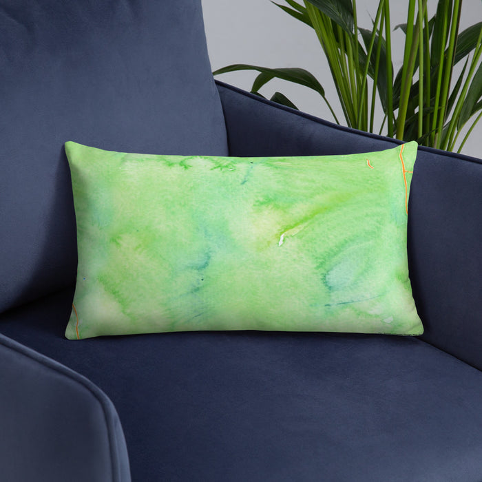 Custom Humphreys Peak Arizona Map Throw Pillow in Watercolor on Blue Colored Chair