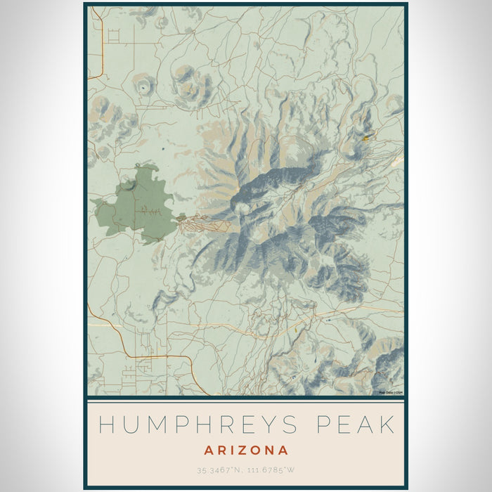 Humphreys Peak Arizona Map Print Portrait Orientation in Woodblock Style With Shaded Background