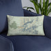 Custom Humphreys Peak Arizona Map Throw Pillow in Woodblock on Blue Colored Chair