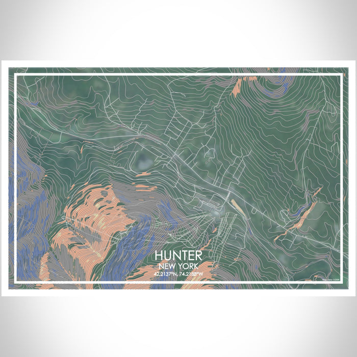 Hunter New York Map Print Landscape Orientation in Afternoon Style With Shaded Background