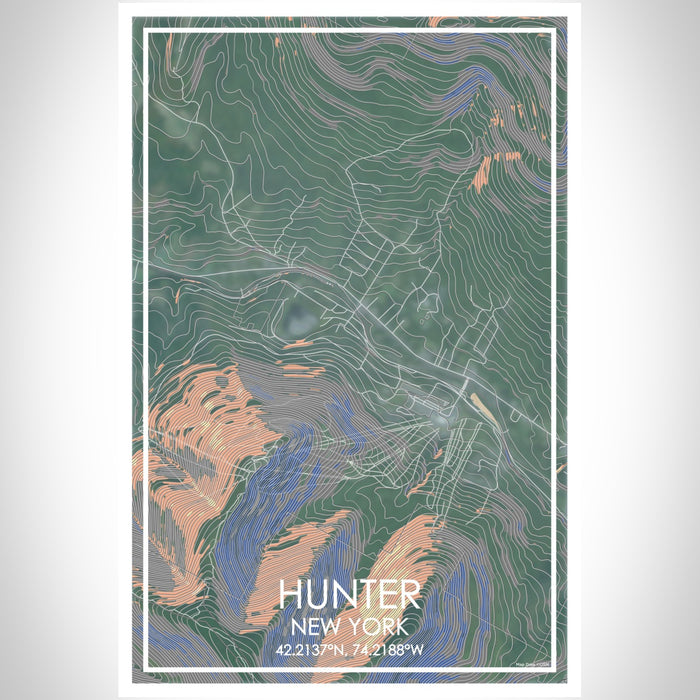 Hunter New York Map Print Portrait Orientation in Afternoon Style With Shaded Background