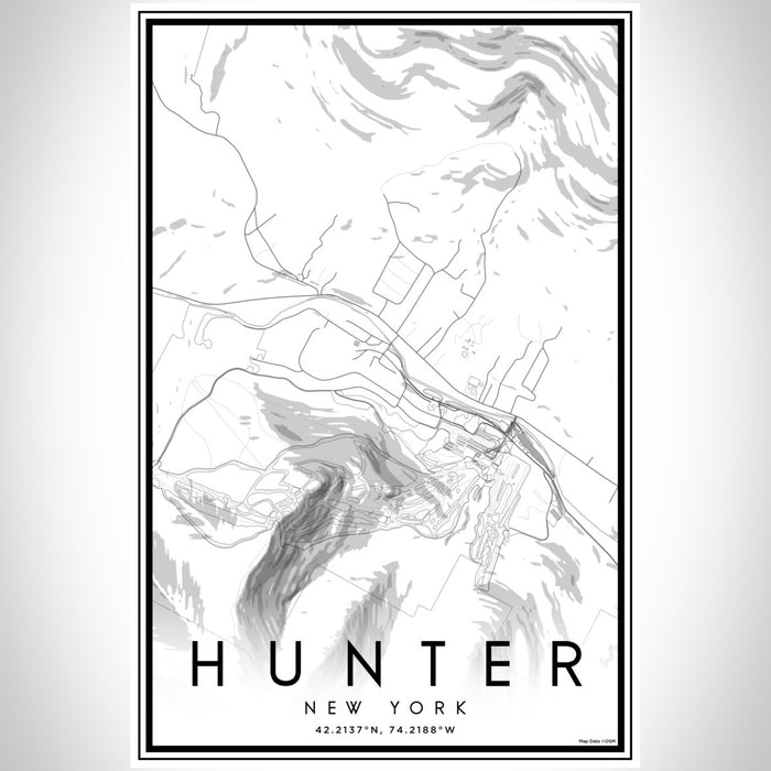 Hunter New York Map Print Portrait Orientation in Classic Style With Shaded Background