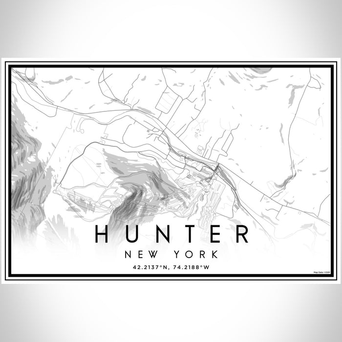 Hunter New York Map Print Landscape Orientation in Classic Style With Shaded Background