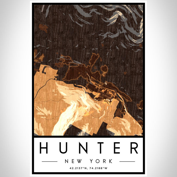 Hunter New York Map Print Portrait Orientation in Ember Style With Shaded Background
