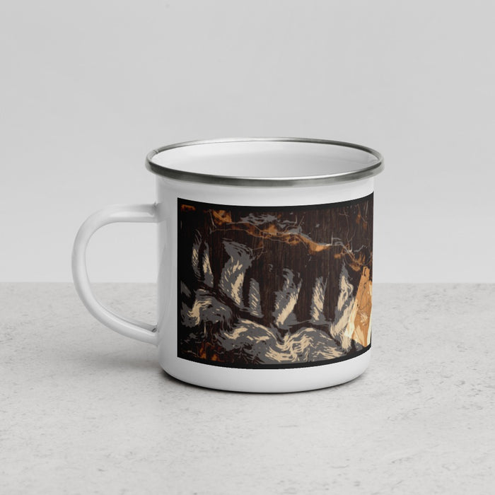 Left View Custom Hunter New York Map Enamel Mug in Ember