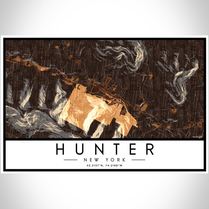 Hunter New York Map Print Landscape Orientation in Ember Style With Shaded Background