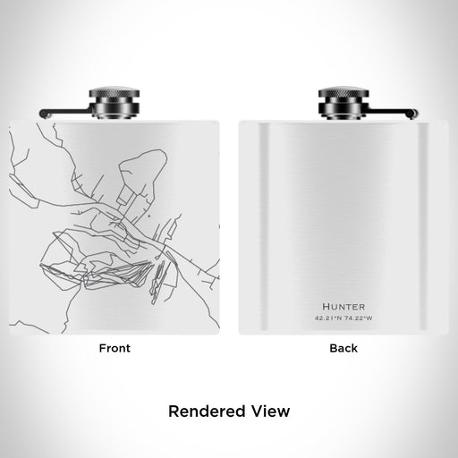 Rendered View of Hunter New York Map Engraving on 6oz Stainless Steel Flask in White