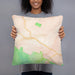 Person holding 18x18 Custom Hunter New York Map Throw Pillow in Watercolor