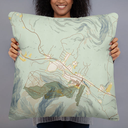 Person holding 22x22 Custom Hunter New York Map Throw Pillow in Woodblock