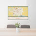 24x36 Huntington Indiana Map Print Lanscape Orientation in Woodblock Style Behind 2 Chairs Table and Potted Plant