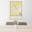 24x36 Huntington Indiana Map Print Portrait Orientation in Woodblock Style Behind 2 Chairs Table and Potted Plant