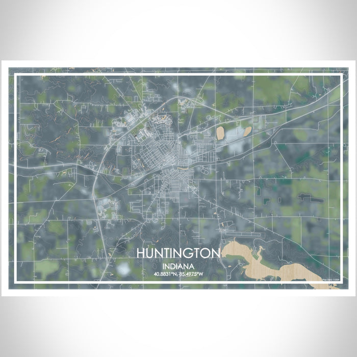Huntington Indiana Map Print Landscape Orientation in Afternoon Style With Shaded Background