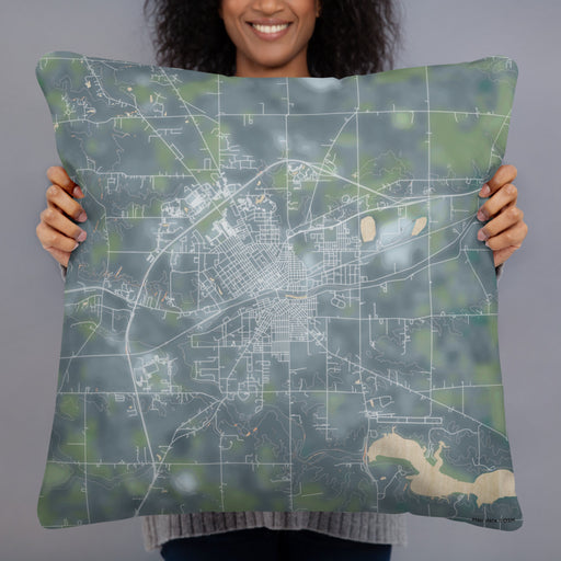 Person holding 22x22 Custom Huntington Indiana Map Throw Pillow in Afternoon