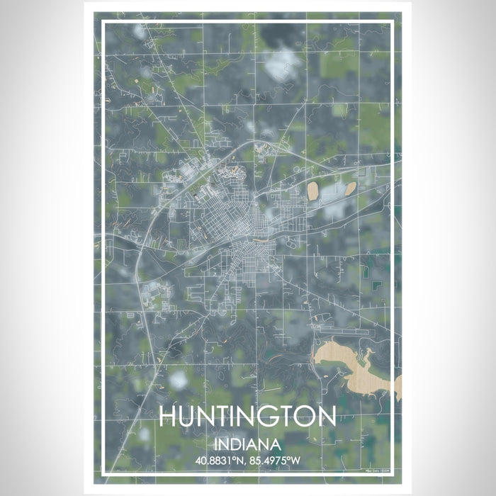 Huntington Indiana Map Print Portrait Orientation in Afternoon Style With Shaded Background