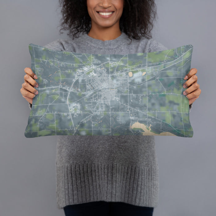 Person holding 20x12 Custom Huntington Indiana Map Throw Pillow in Afternoon