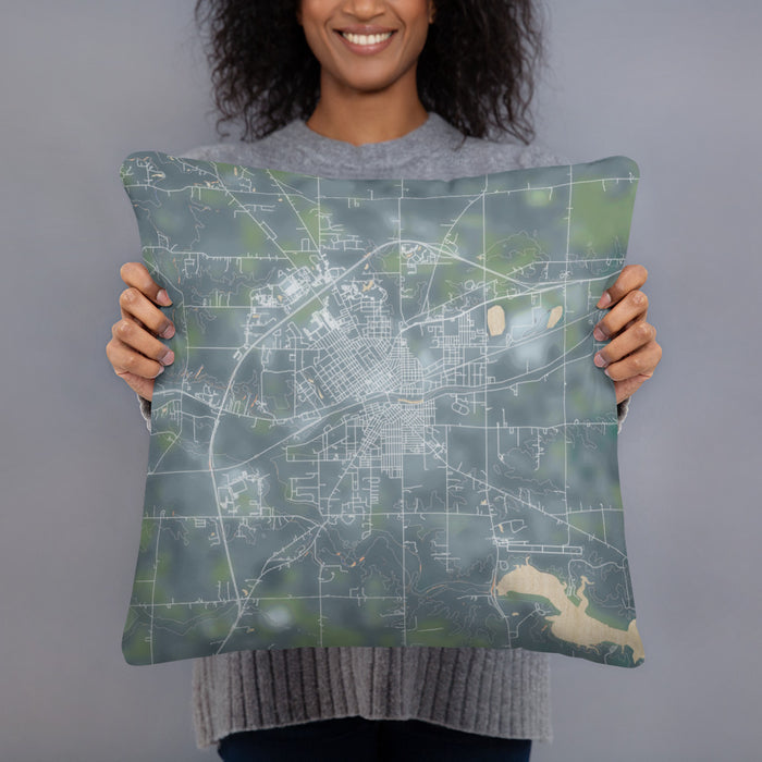 Person holding 18x18 Custom Huntington Indiana Map Throw Pillow in Afternoon