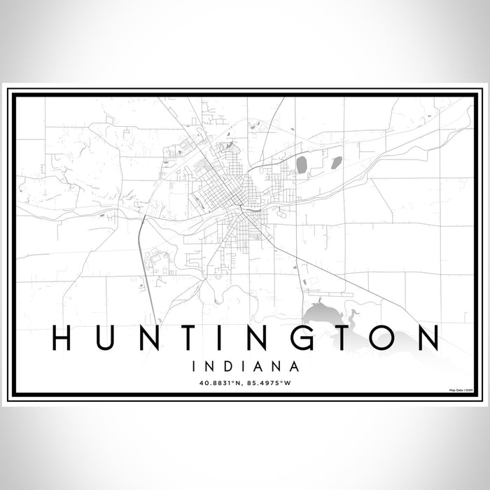 Huntington Indiana Map Print Landscape Orientation in Classic Style With Shaded Background
