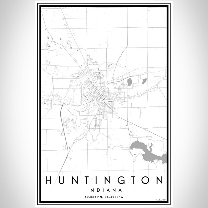 Huntington Indiana Map Print Portrait Orientation in Classic Style With Shaded Background