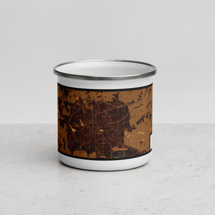 Front View Custom Huntington Indiana Map Enamel Mug in Ember