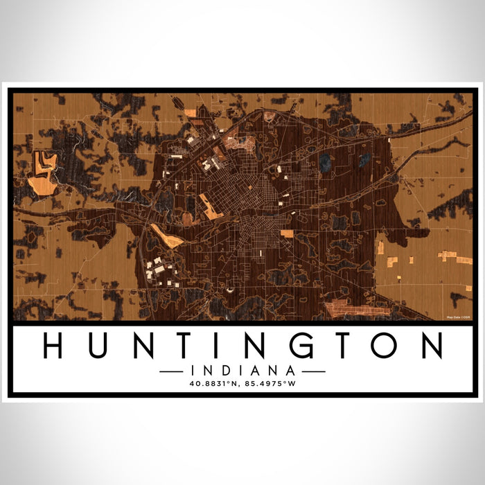 Huntington Indiana Map Print Landscape Orientation in Ember Style With Shaded Background