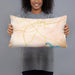 Person holding 20x12 Custom Huntington Indiana Map Throw Pillow in Watercolor