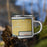 Right View Custom Huntington Indiana Map Enamel Mug in Woodblock on Grass With Trees in Background