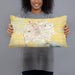 Person holding 20x12 Custom Huntington Indiana Map Throw Pillow in Woodblock