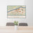 24x36 Huntington West Virginia Map Print Lanscape Orientation in Woodblock Style Behind 2 Chairs Table and Potted Plant