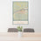 24x36 Huntington West Virginia Map Print Portrait Orientation in Woodblock Style Behind 2 Chairs Table and Potted Plant