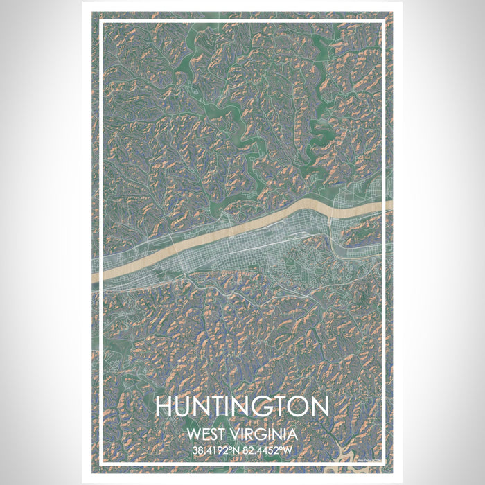 Huntington West Virginia Map Print Portrait Orientation in Afternoon Style With Shaded Background