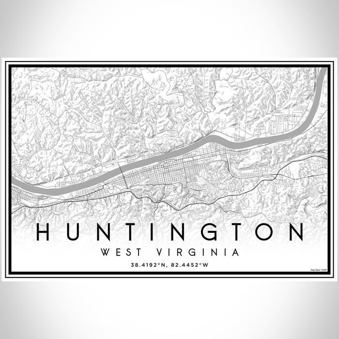 Huntington West Virginia Map Print Landscape Orientation in Classic Style With Shaded Background