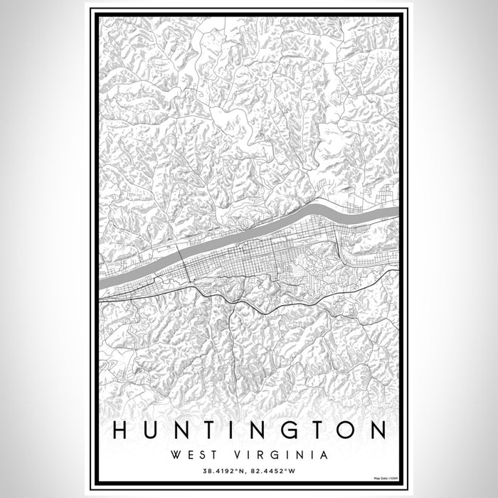 Huntington West Virginia Map Print Portrait Orientation in Classic Style With Shaded Background
