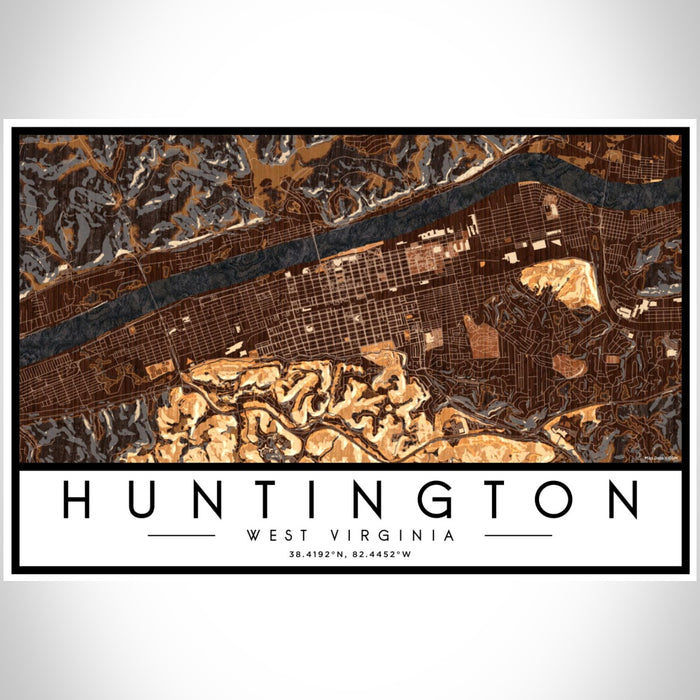 Huntington West Virginia Map Print Landscape Orientation in Ember Style With Shaded Background