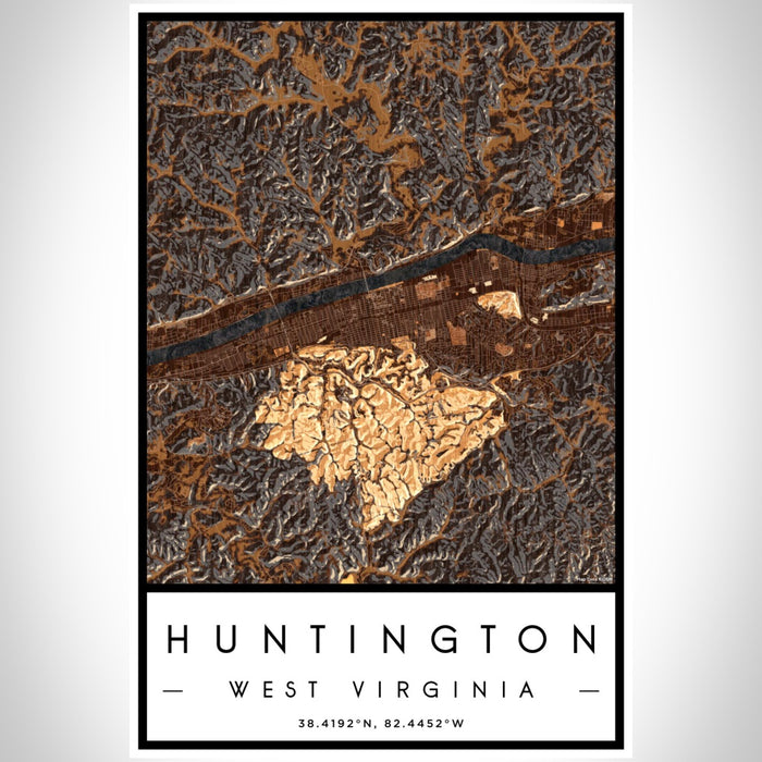 Huntington West Virginia Map Print Portrait Orientation in Ember Style With Shaded Background