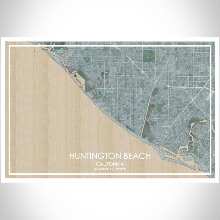 Huntington Beach California Map Print Landscape Orientation in Afternoon Style With Shaded Background