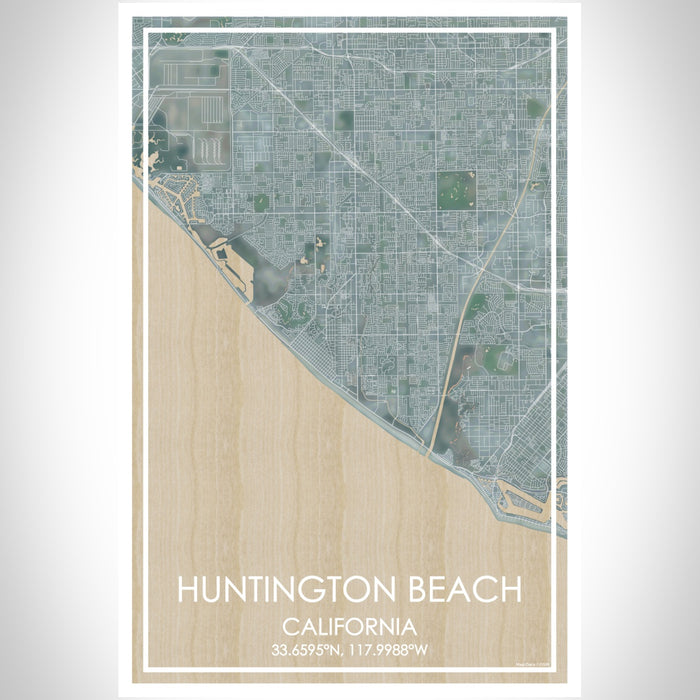 Huntington Beach California Map Print Portrait Orientation in Afternoon Style With Shaded Background