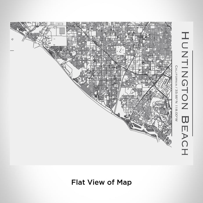 Rendered View of Huntington Beach California Map Engraving on 20oz Stainless Steel Insulated Bottle with Bamboo Top in White