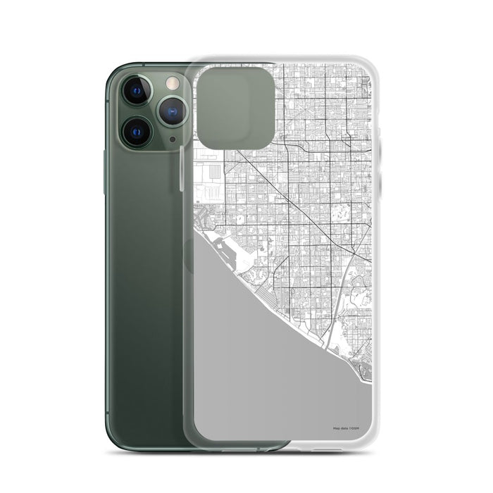 Custom Huntington Beach California Map Phone Case in Classic on Table with Laptop and Plant