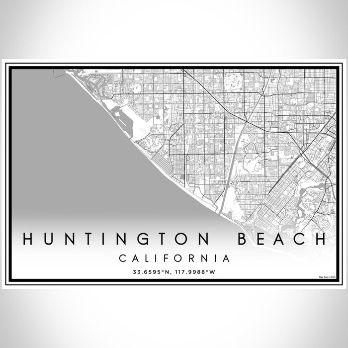 Huntington Beach California Map Print Landscape Orientation in Classic Style With Shaded Background