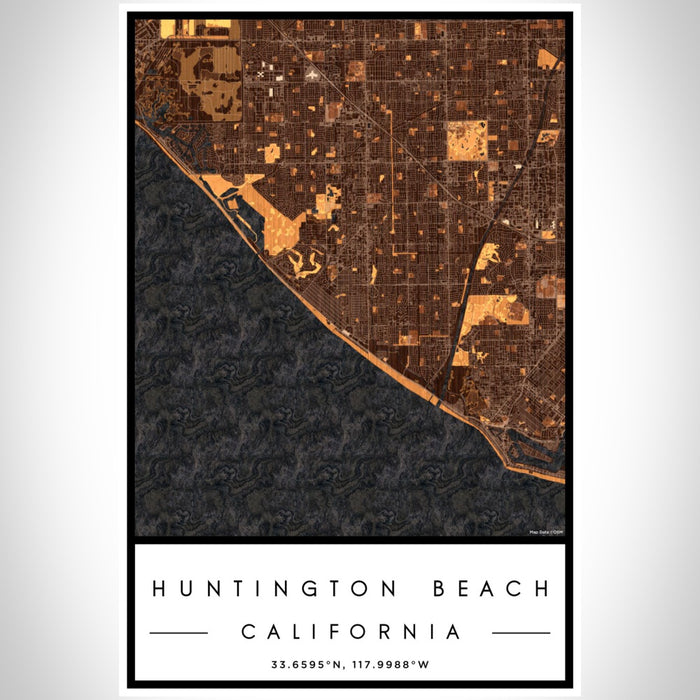Huntington Beach California Map Print Portrait Orientation in Ember Style With Shaded Background