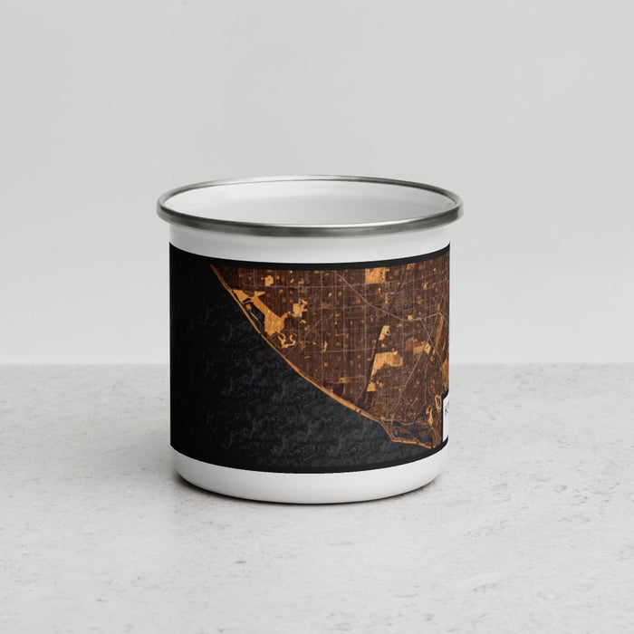 Front View Custom Huntington Beach California Map Enamel Mug in Ember