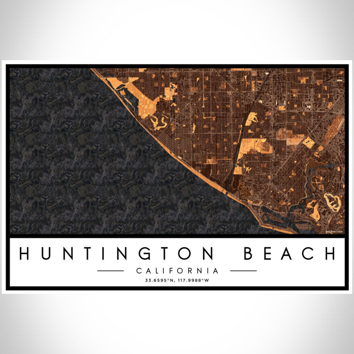 Huntington Beach California Map Print Landscape Orientation in Ember Style With Shaded Background
