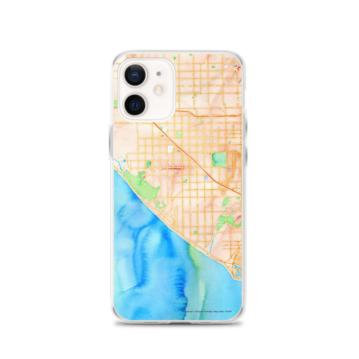 Custom Huntington Beach California Map iPhone 12 Phone Case in Watercolor