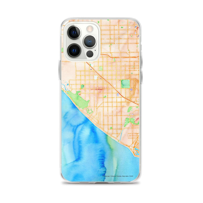 Custom Huntington Beach California Map iPhone 12 Pro Max Phone Case in Watercolor