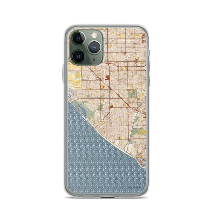 Custom Huntington Beach California Map Phone Case in Woodblock